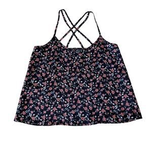 Navy and Pink Flowy Tank Top Spaghetti Strap Women's Medium